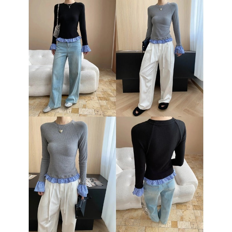 Damen Langarmshirt mit modischem Schößchen Drune