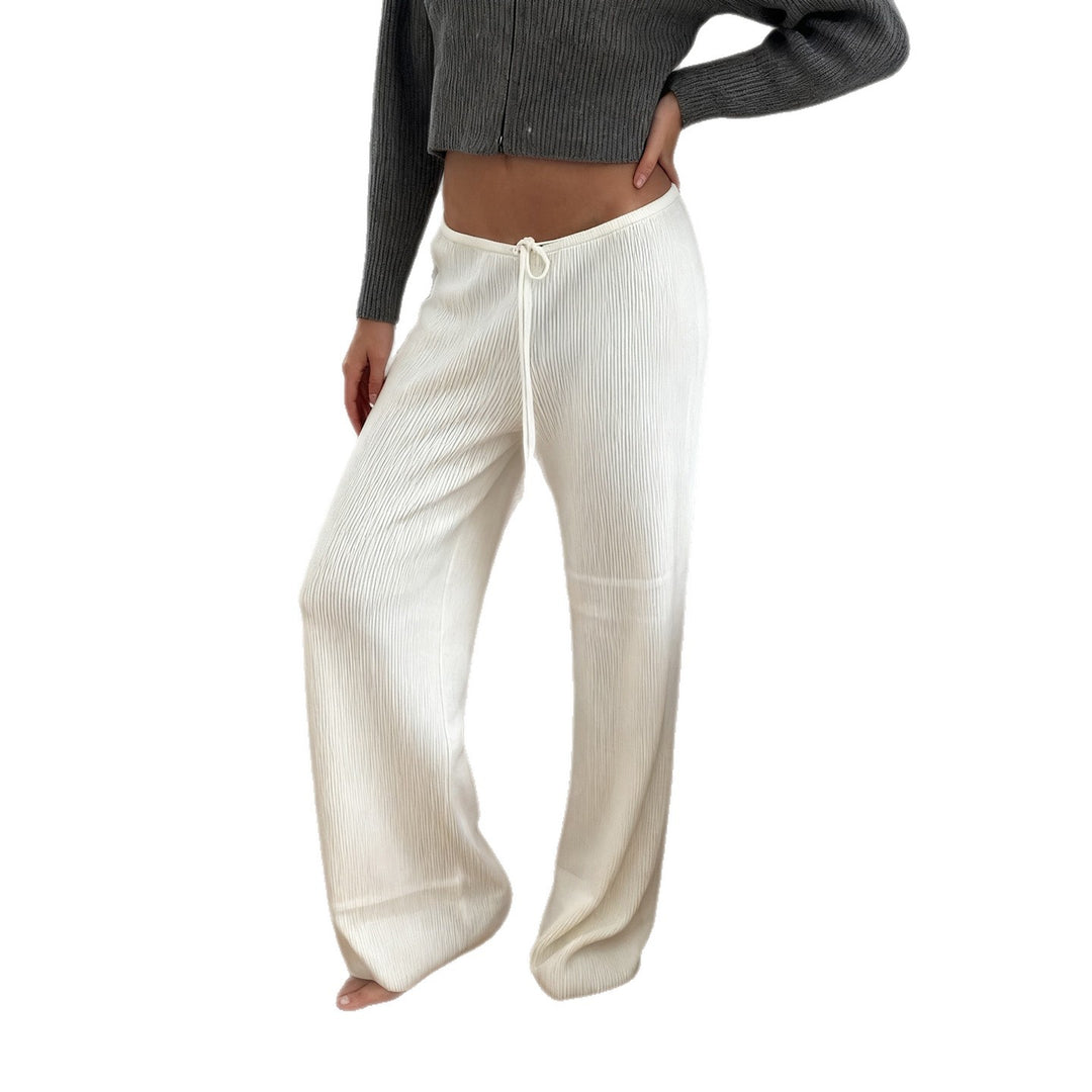 Damen nan lässige Lounge-Hose mit weitem Bein, elastischem Tunnelzugbund und feinem Rippstrick Drune