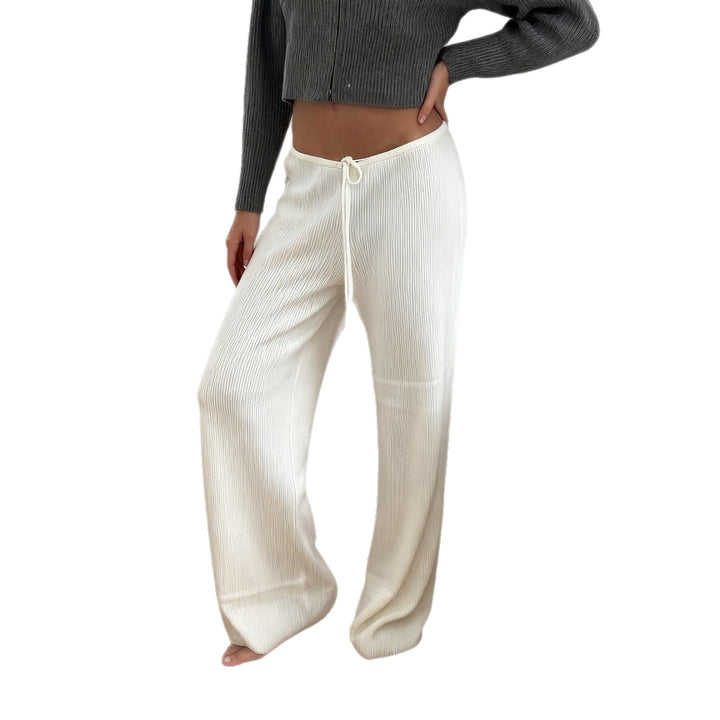 Damen nan lässige Lounge-Hose mit weitem Bein, elastischem Tunnelzugbund und feinem Rippstrick Drune