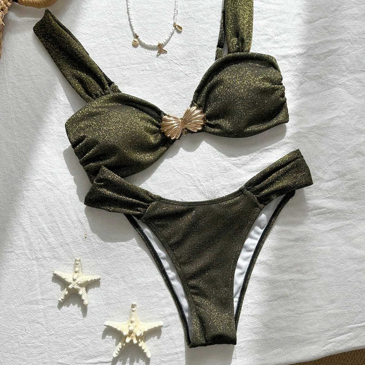 Damen Glitzernder Bikini mit dekorativem Muschel-Detail Drune