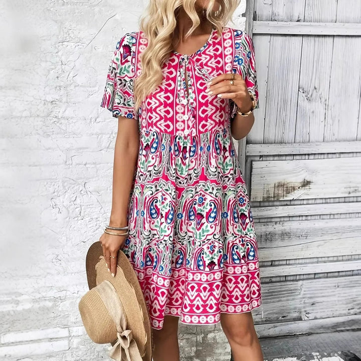 Damen Midi-Kleid mit verspieltem Muster und Knopfleiste Drune