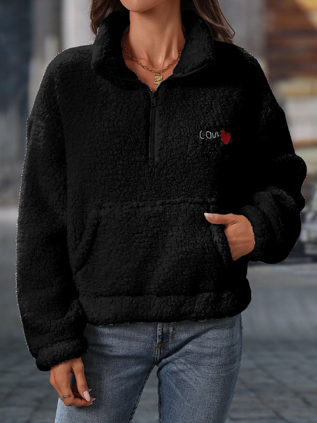 Damen Kuscheliger Fleece-Pullover mit hohem Kragen und praktischen Taschen Drune