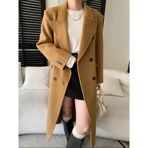 Damen eleganter Wollmantel mit doppelter Knopfleiste und strukturiertem Design Drune