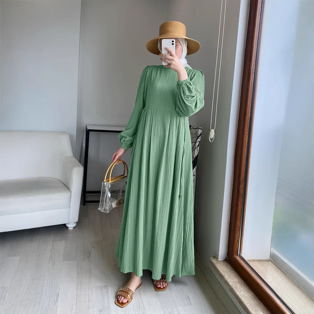 Damen Maxikleid mit raffiniertem Faltenwurf und elastischen Ärmeln Drune
