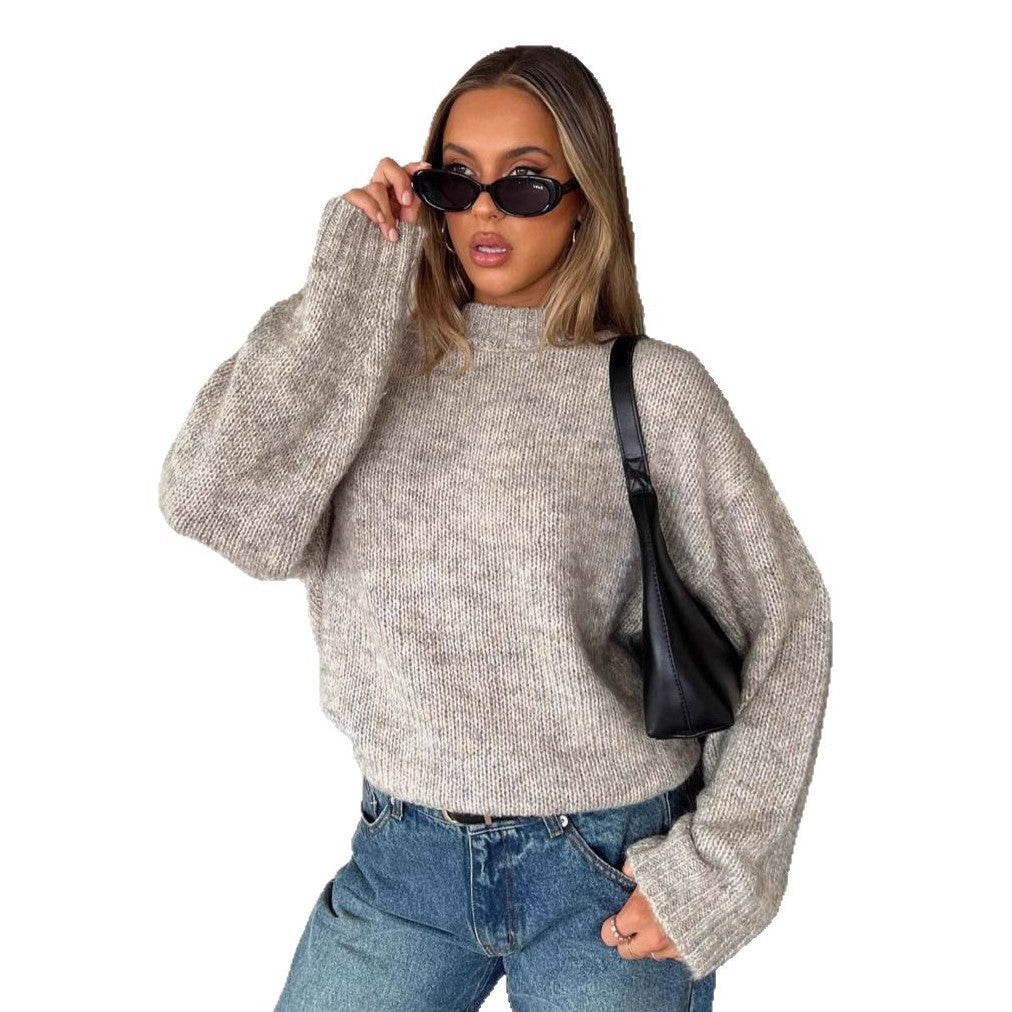 Damen weicher Strickpullover mit hohem Rundkragen und lässigem Schnitt Drune