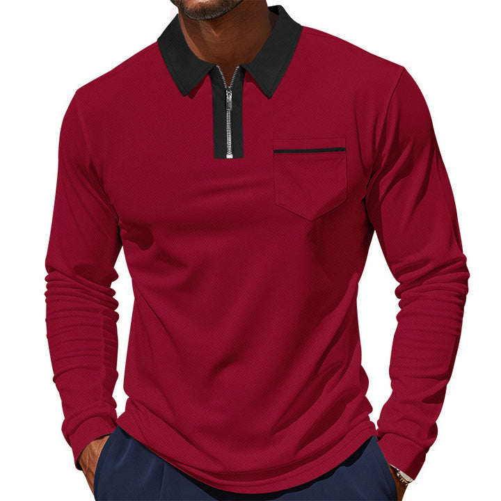Herren Langarm-Polo mit Reißverschluss und Brusttasche Drune
