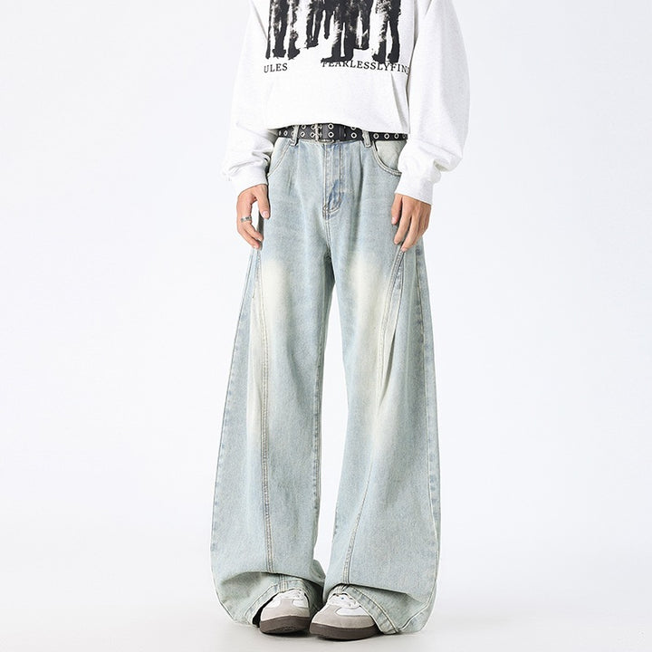 Unisex Extrawweite Baggy-Jeans mit tiefem Schritt, markanten Teilungsnähten und Palazzosilhouette Drune