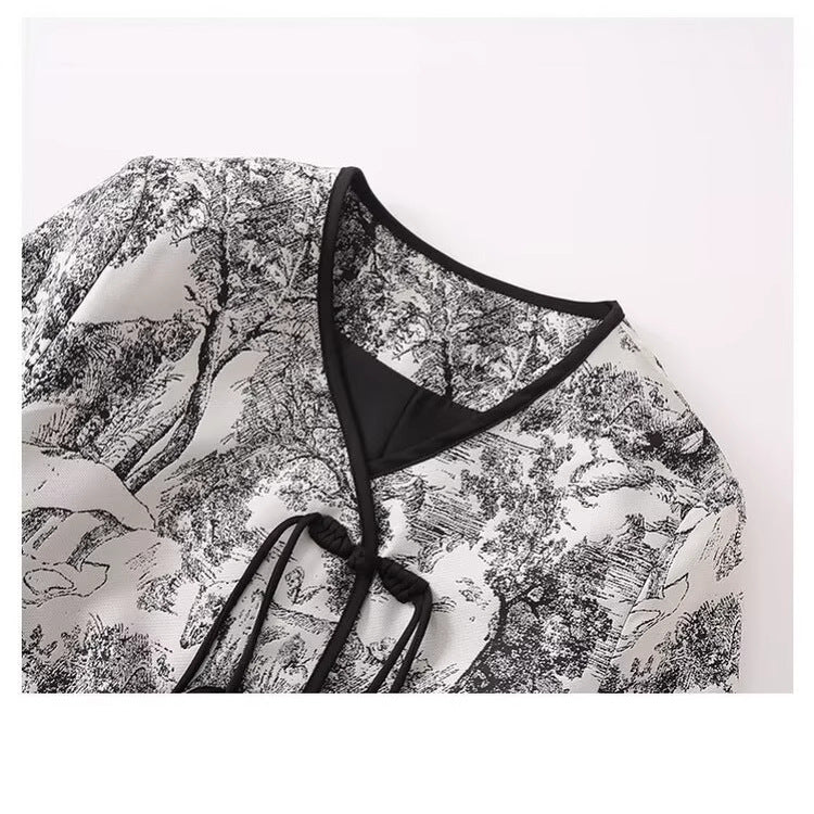 Damen modische Quilted Blazerjacke mit kunstvollem Landhausdruck Drune