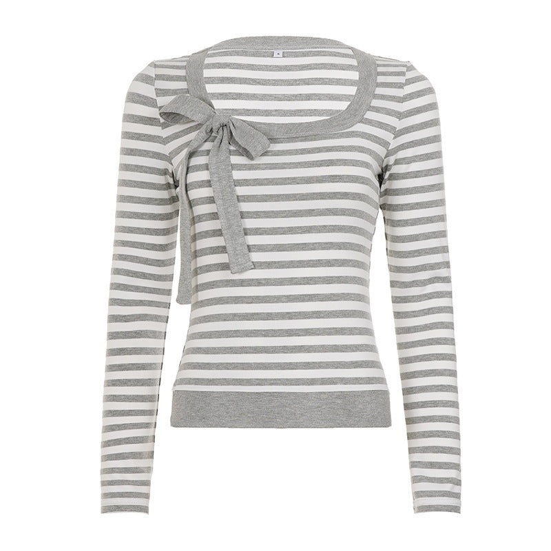Damen Gestreifter Feinstrickpullover mit Schleifen-Detail Drune