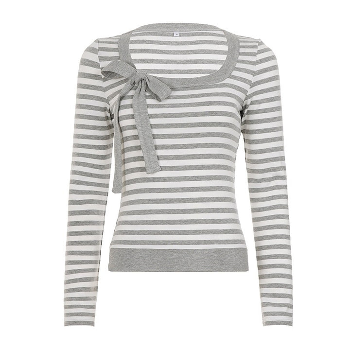 Damen Gestreifter Feinstrickpullover mit Schleifen-Detail Drune
