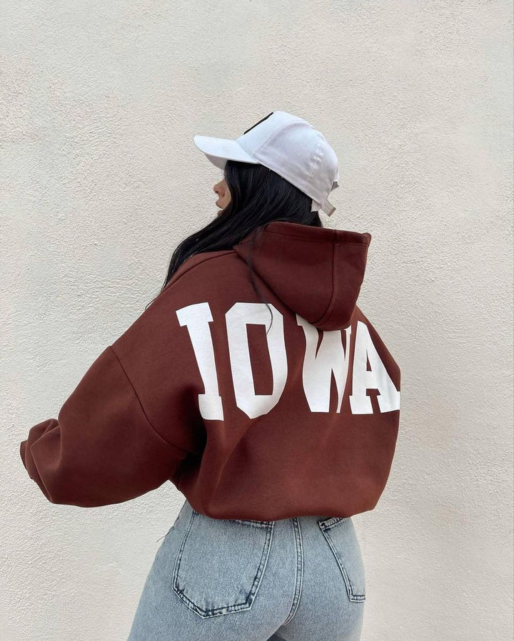 Damen Oversized Cropped Hoodie mit großem Lettering, Kapuze und relaxed Fit Drune