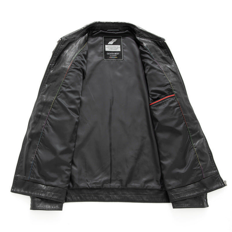 Herren Glatte Lederoptik-Blousonjacke im Hemdjacken‑Stil mit durchgehendem Reißverschluss Drune