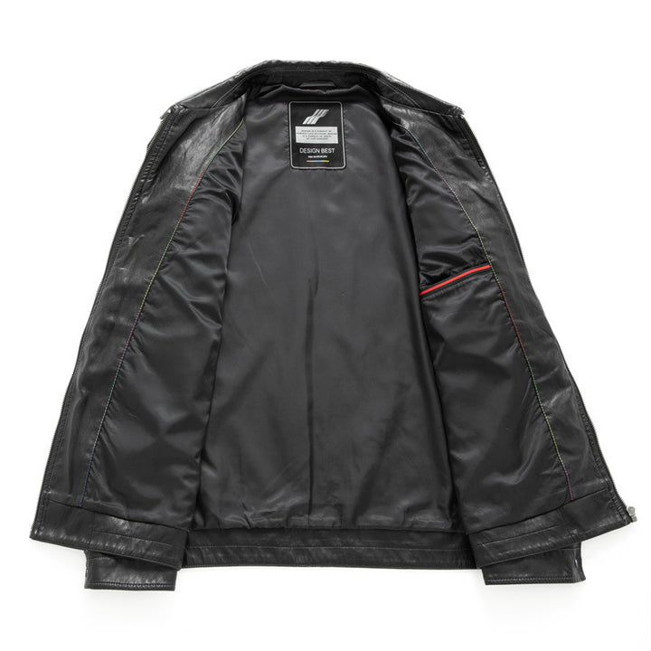 Herren Glatte Lederoptik-Blousonjacke im Hemdjacken‑Stil mit durchgehendem Reißverschluss Drune