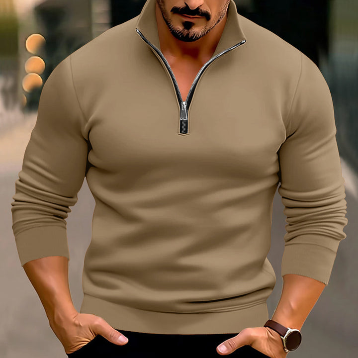 Herren nan taillierter Feinstrickpullover mit kurzem Reißverschluss und Stehkragen Drune