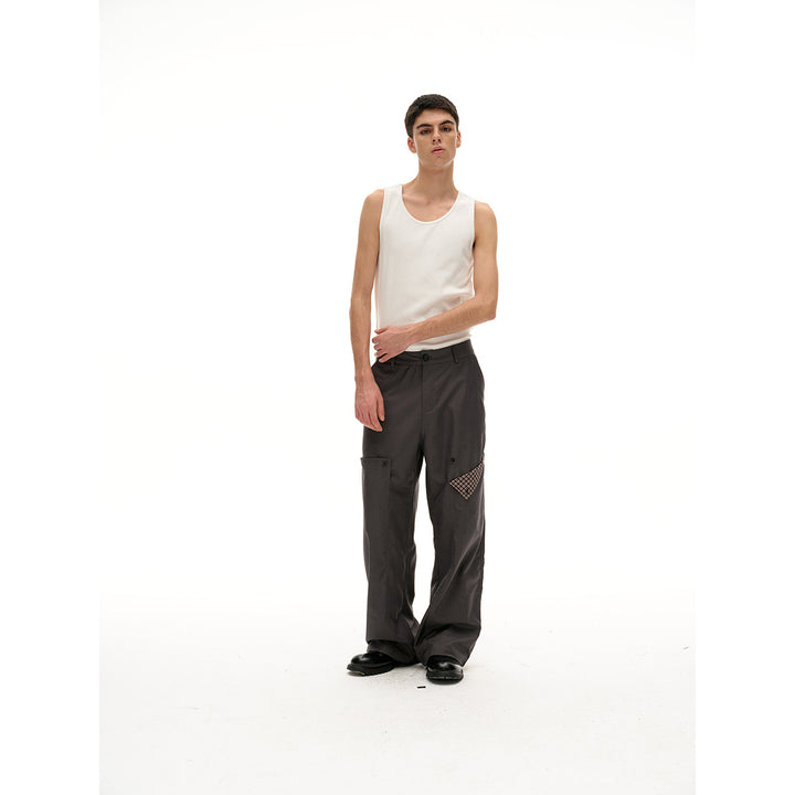 Damen Weite Bundhose mit dekorativen Karo‑Einsatztaschen Drune