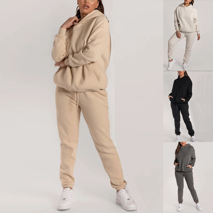 Damen Lässiges Hoodie-Set mit praktischen Taschen und elastischem Bund Drune