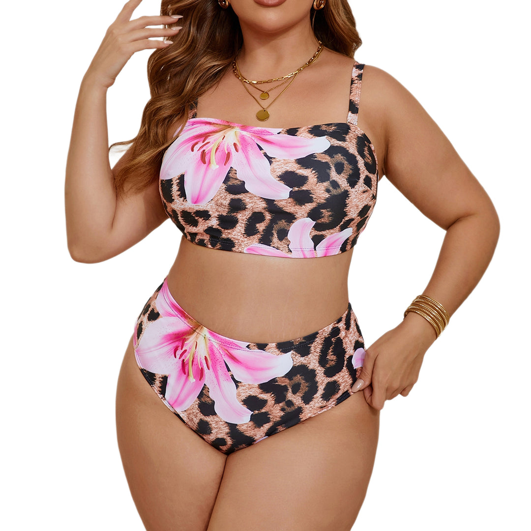 Damen Hochgeschnittenes Bikini-Set mit farbenfrohem Blumendesign Drune