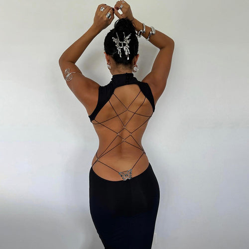 Damen figurbetontes Abendkleid mit Stehkragen und Cut-Outs Drune