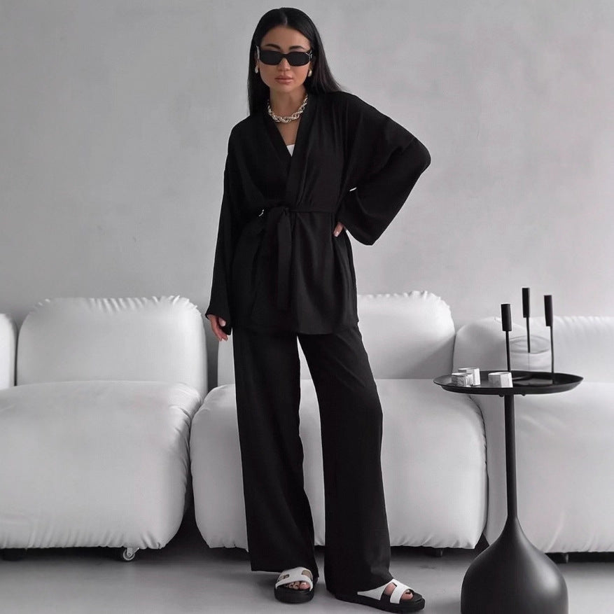 Damen lässiges Jumpsuit-Set mit weitem Schnitt und Taillengürtel Drune