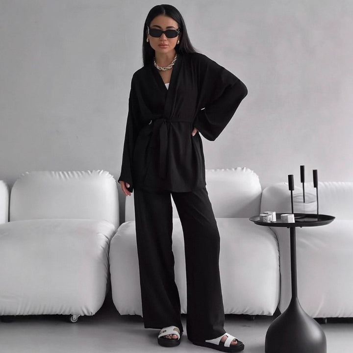 Damen lässiges Jumpsuit-Set mit weitem Schnitt und Taillengürtel Drune