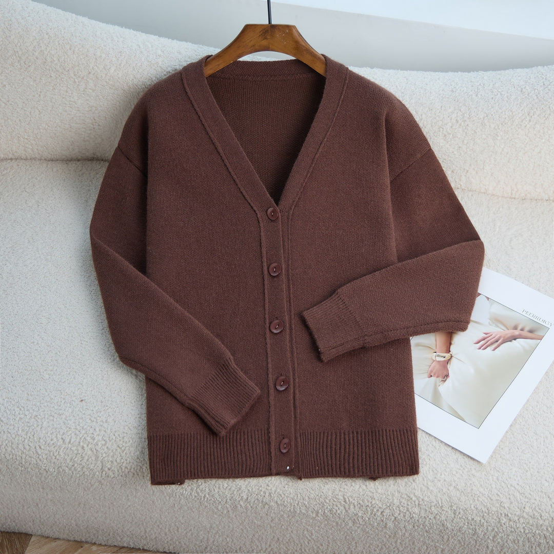 Damen modischer Strickcardigan mit V-Ausschnitt und Knopfdetails Drune