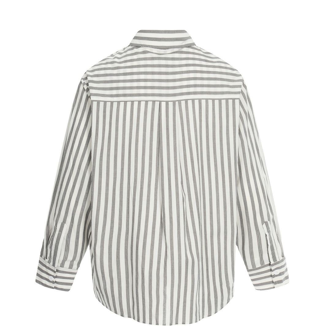 Damen Oversize-Hemd mit Längsstreifen, Krawatten-Print und Vintage-Schriftzug Drune
