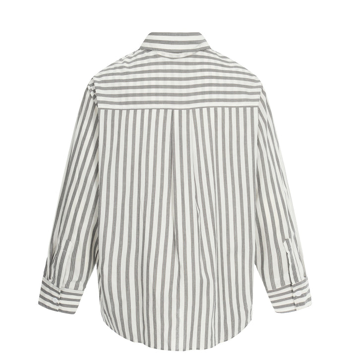 Damen Oversize-Hemd mit Längsstreifen, Krawatten-Print und Vintage-Schriftzug Drune