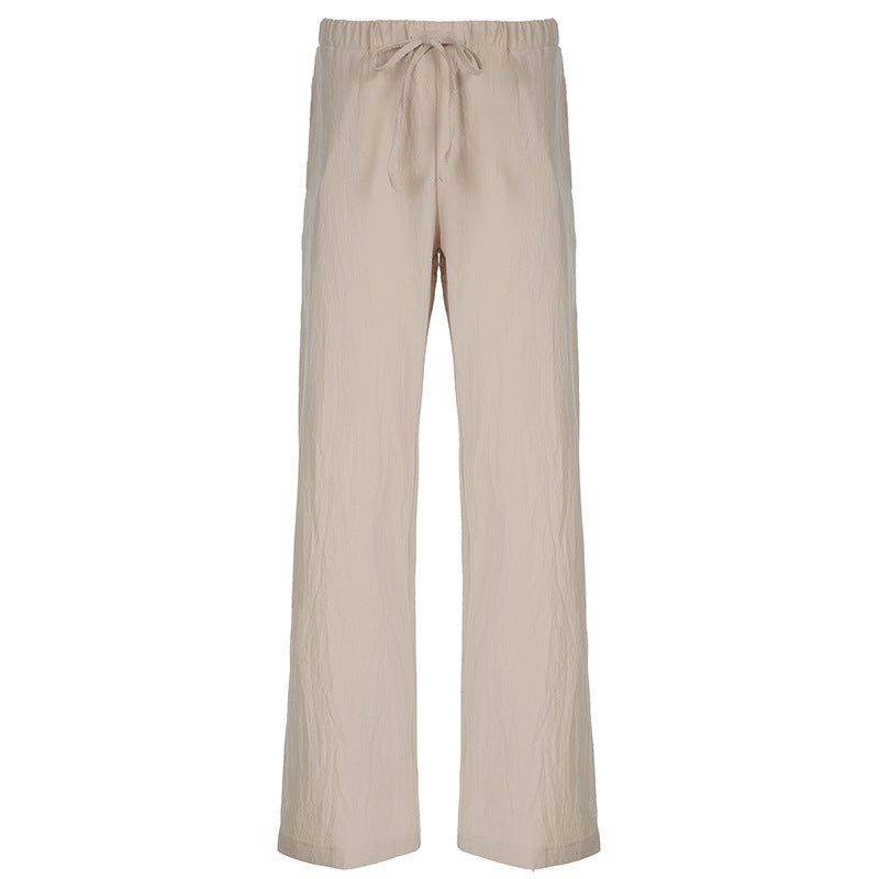 Damen Leichte Leinenhose mit weitem Bein, elastischem Bund und Tunnelzug Drune