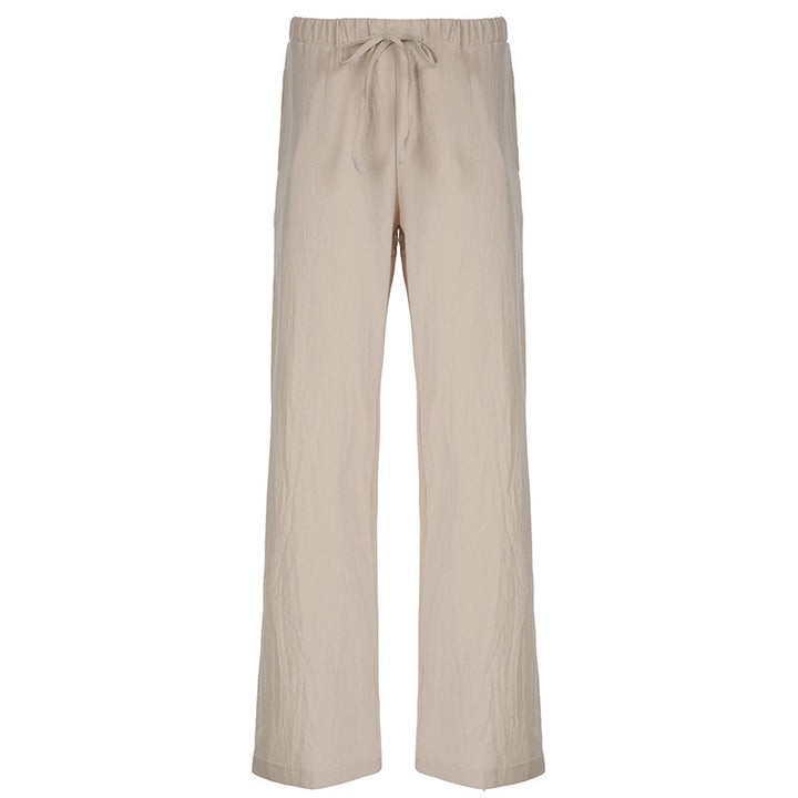 Damen Leichte Leinenhose mit weitem Bein, elastischem Bund und Tunnelzug Drune