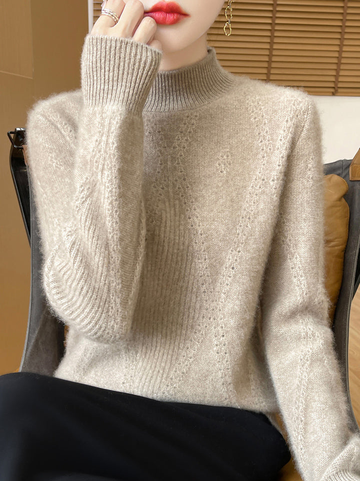 Damen Leichter Mockneck-Feinstrickpullover mit Ajour-Chevron und kaschmirweichem Finish Drune