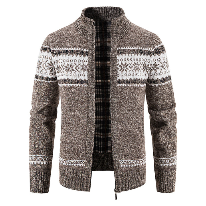 Herren Grobgestrickte Norweger-Strickjacke mit durchgehendem Reißverschluss und karierter Fleece-Innenlage Drune