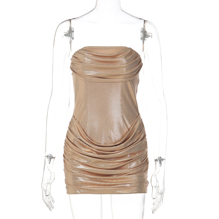 Damen Mini-Kleid mit schimmerndem Material und raffinierten Drapierungen Drune