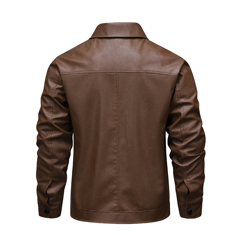 Herren Slim-Fit Kunstleder-Fliegerjacke mit Hemdkragen und Reißverschluss Drune
