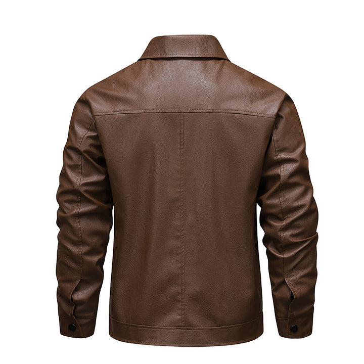 Herren Slim-Fit Kunstleder-Fliegerjacke mit Hemdkragen und Reißverschluss Drune