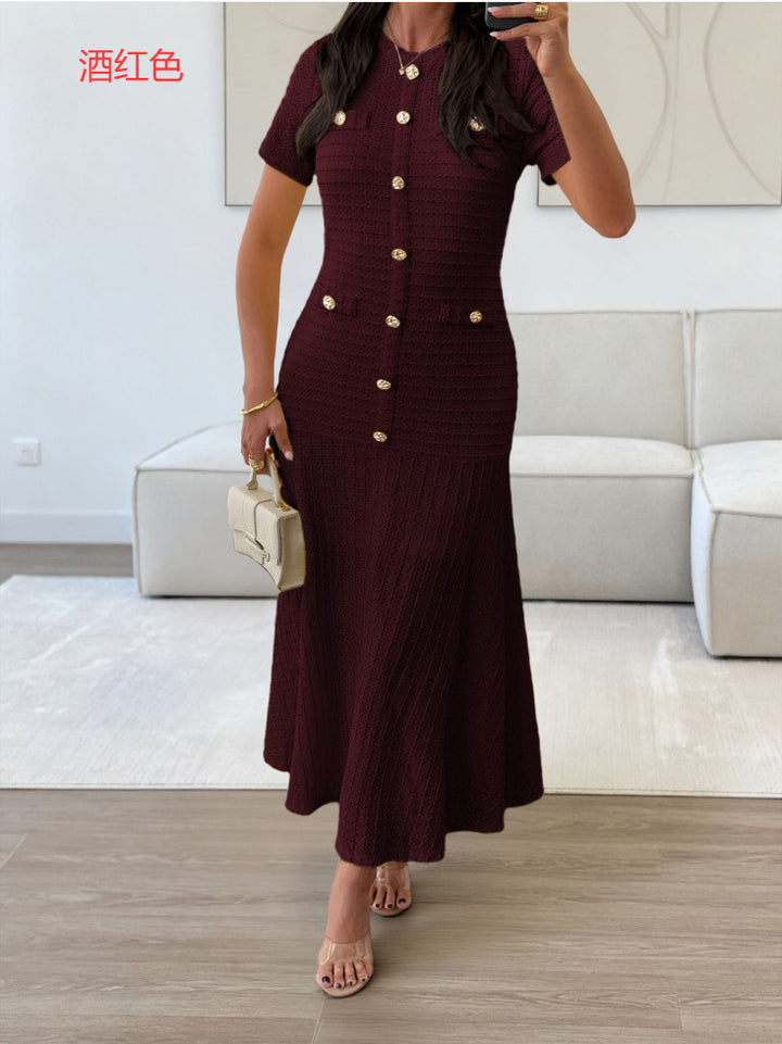Damen Maxikleid mit eleganten Knopfdetails und strukturiertem Stoff Drune