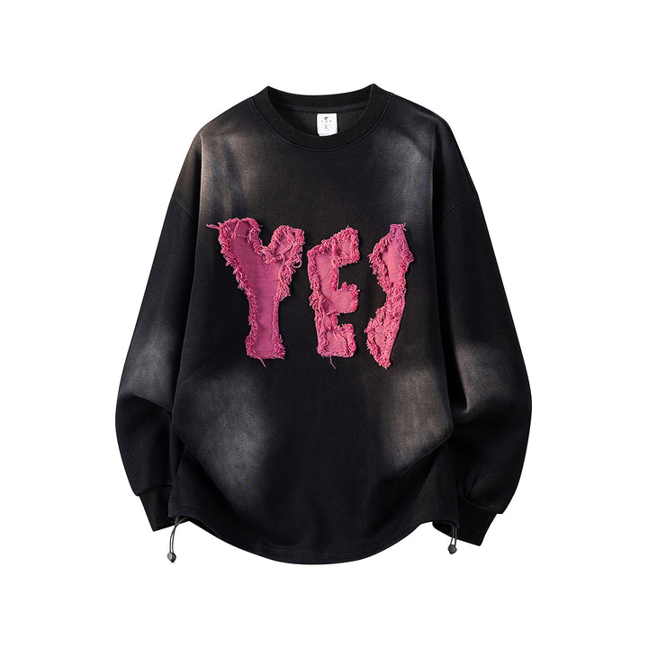 Damen Oversize-Sweatshirt mit gesticktem Schriftzug, abgerundetem Saum & überschnittener Schulter Drune