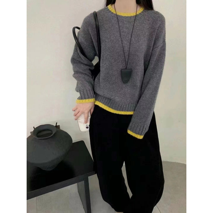 Damen Weicher Strickpullover mit kontrastierenden Bündchen Drune