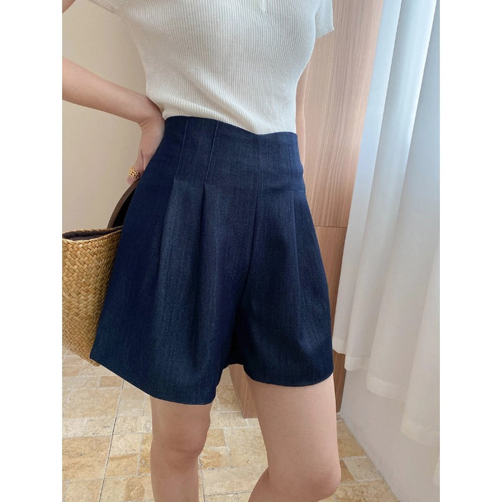 Damen elegantes Shorts-Set mit geschlitzen Bein und hohem Bund Drune