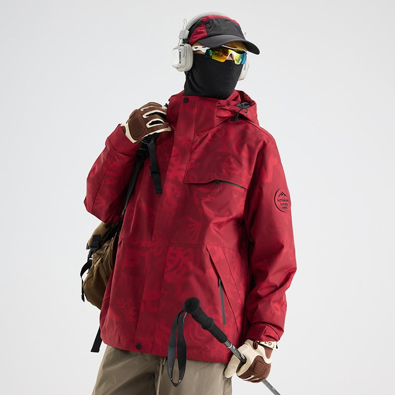 Herren Wasserdichte Outdoor-Softshelljacke mit Kapuze, hohem Stehkragen & Reißverschlusstaschen Drune