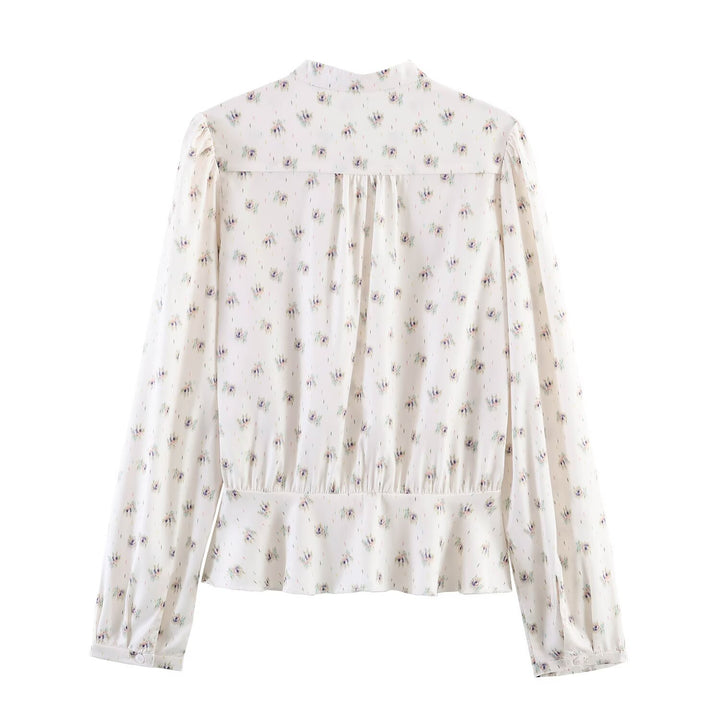Damen Chiffon-Bluse mit Schleifenkragen, Brustpintucks und Schößchen Drune