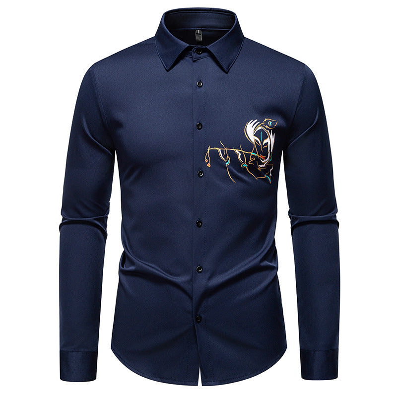 Herren Slim-Fit Businesshemd mit aufwendiger Bruststickerei und Kentkragen Drune