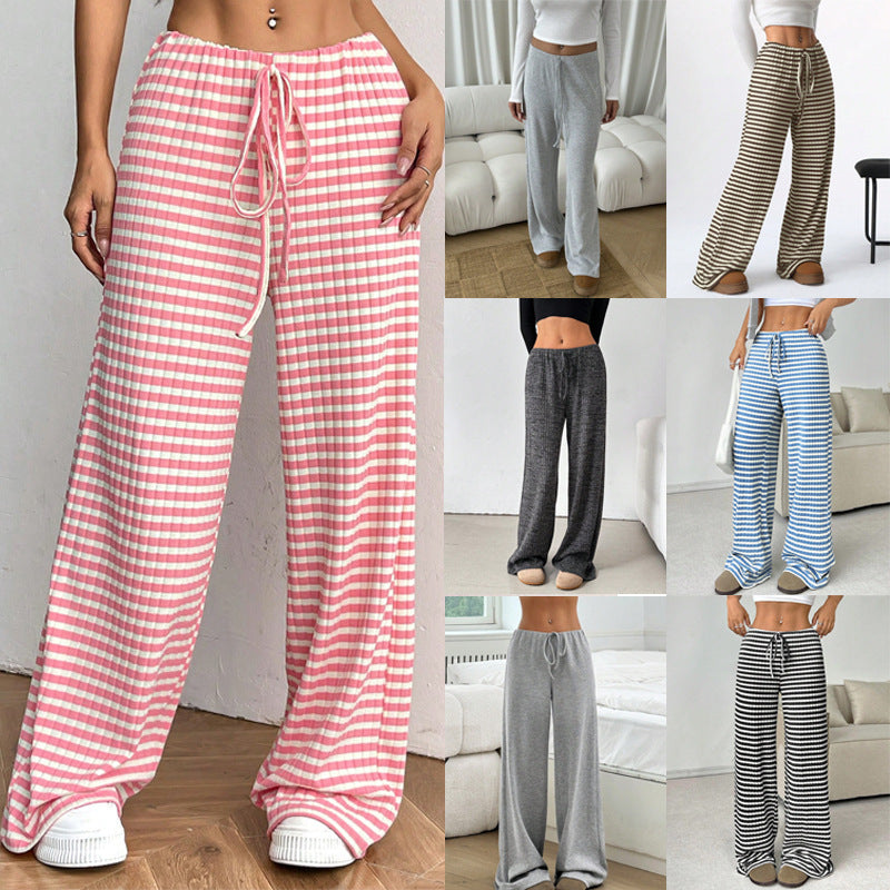 Damen Loungewear-Hose mit weitem Bein, geripptem Feinstrick und Kordelzug Drune