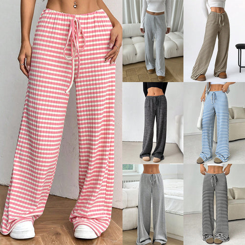 Damen Loungewear-Hose mit weitem Bein, geripptem Feinstrick und Kordelzug Drune