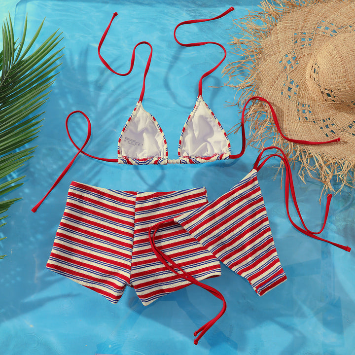 Damen Strand-Bikini-Set mit charmantem Streifenmuster Drune