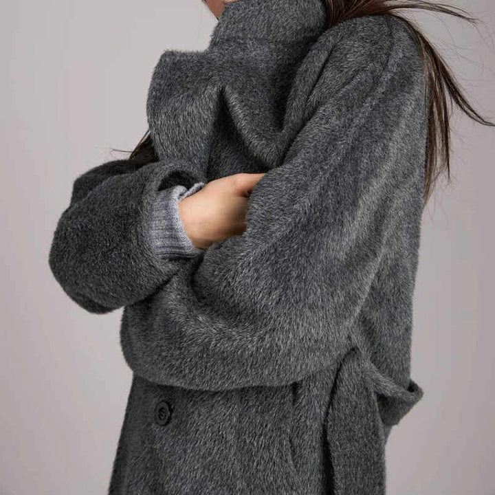 Damen Modischer und eleganter Bouclé-Mantel mit doppelter Knopfleiste Drune