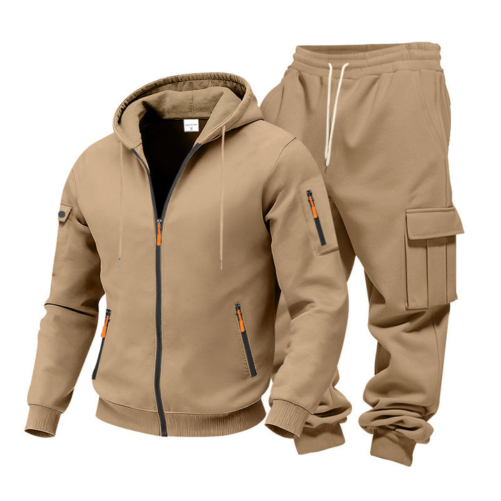 Herren Funktionales Cargo-Sweatset mit Kapuzenjacke und Mehrfachtaschen-Jogger Drune