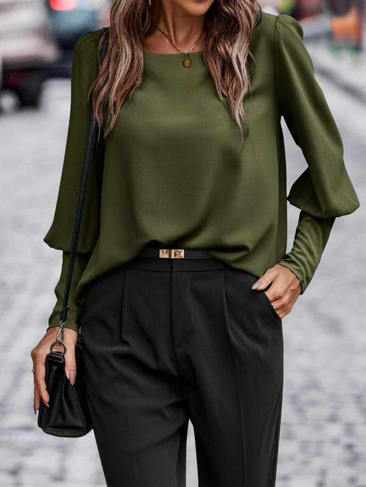 Damen Elegante Seidenoptik-Bluse mit Ballonärmeln und Manschetten Drune