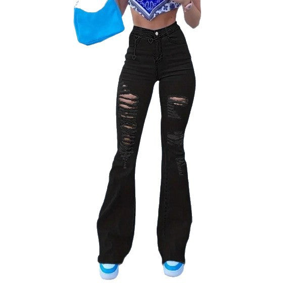Damen Flared-Jeans mit hohem Bund, Sculpting-Schnitt und starkem Destroyed-Effekt Drune