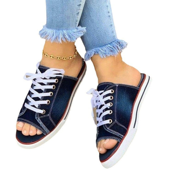 Damen Slip-On Sneakers im modernen Denim-Stil mit offenem Zehenbereich Drune