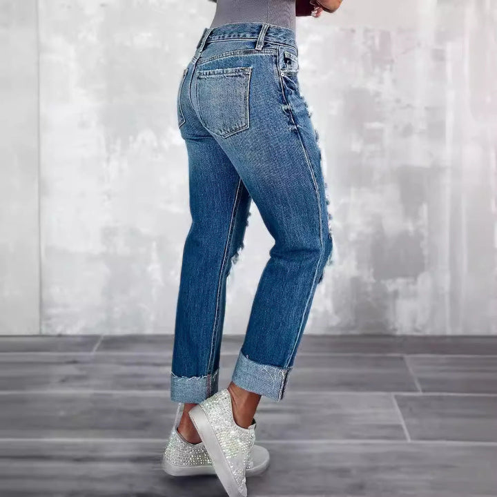 Damen Ripped Boyfriend Jeans im angesagten Vintage-Look mit weitem Bein Drune